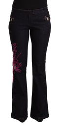 Exte Schwarze Baumwoll-Stretch-Jeans mit mittlerer Taille ausgestelltem Denim