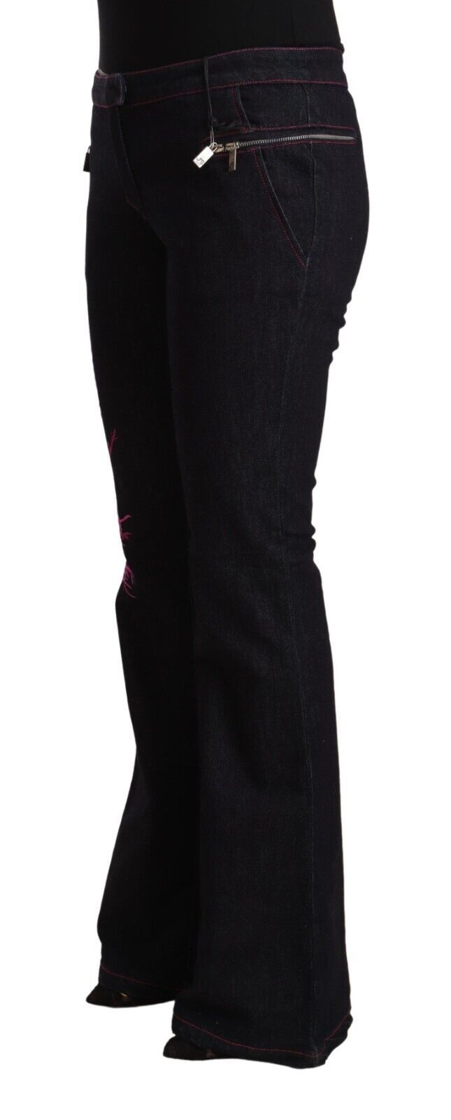 Exte Schwarze Baumwoll-Stretch-Jeans mit mittlerer Taille ausgestelltem Denim