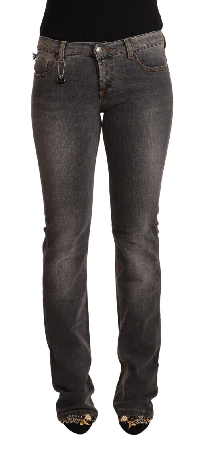 Costume National Graue gewaschene Straight Denim Jeans mit niedriger Taille