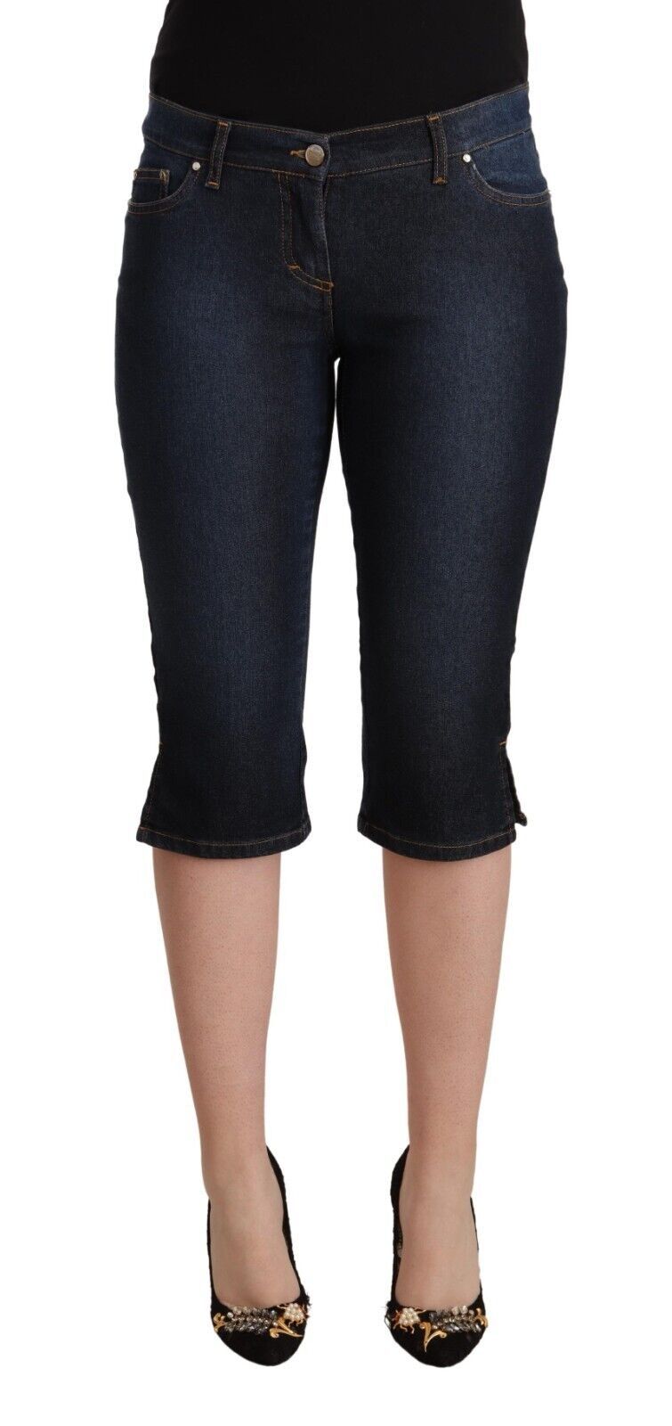 GF Ferre Blaue Baumwoll-Stretch-Jeans mit niedriger Taille und schmaler Capri-Hose aus Denim