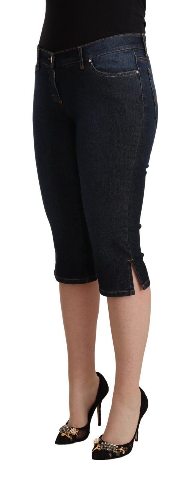 GF Ferre Blaue Baumwoll-Stretch-Jeans mit niedriger Taille und schmaler Capri-Hose aus Denim