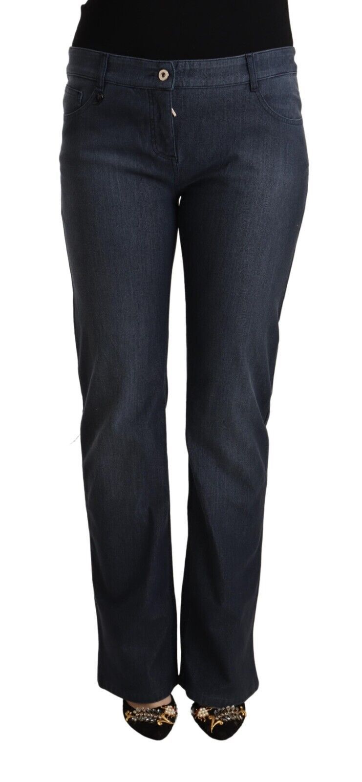 MARGHI LO' Dark Blue Straight Cotton Denim Jeans