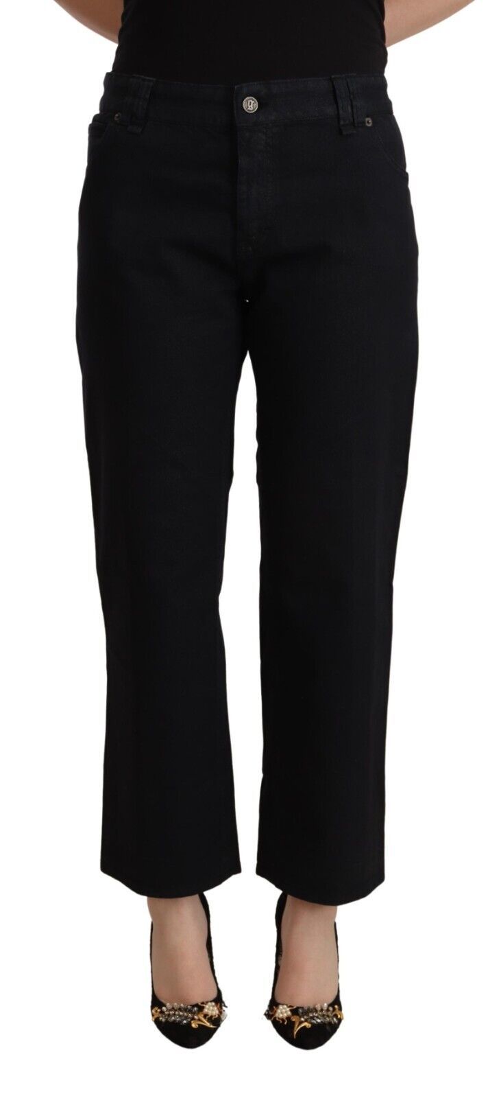 John Galliano Black Cotton Denim Jeans with Flared Waistband and High Waist