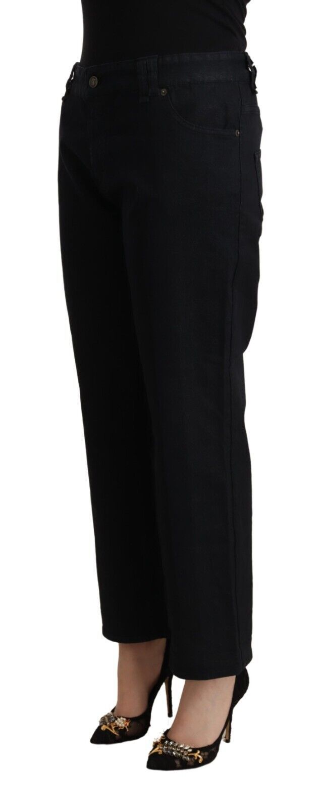 John Galliano Black Cotton Denim Jeans with Flared Waistband and High Waist