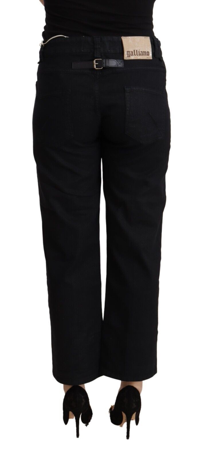 John Galliano Black Cotton Denim Jeans with Flared Waistband and High Waist
