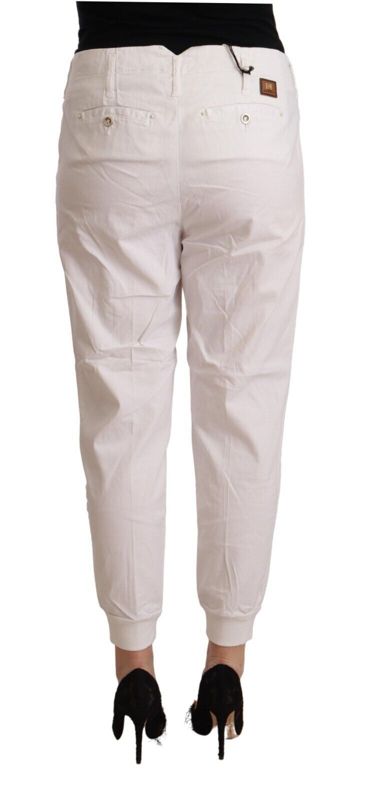 White tapered cotton trousers with a mid-rise waist