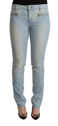 MILA SCHÖN Light Blue Slim Fit Cotton Mid-Rise Denim Jeans