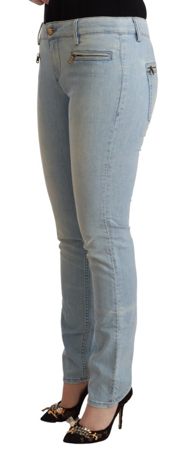 MILA SCHÖN Light Blue Slim Fit Cotton Mid-Rise Denim Jeans
