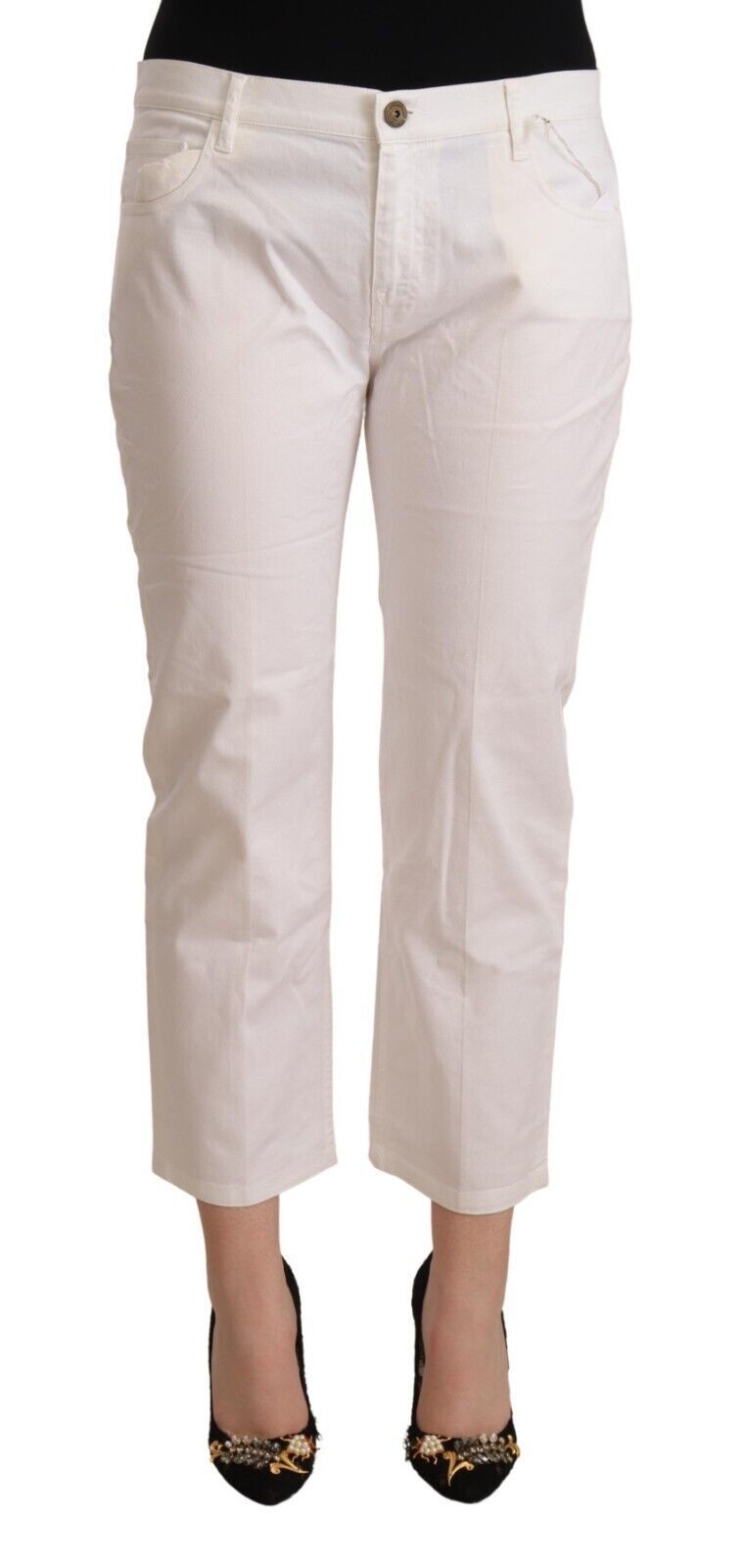 L'Autre Chose Women's White Mid-Rise Cotton Denim Jeans