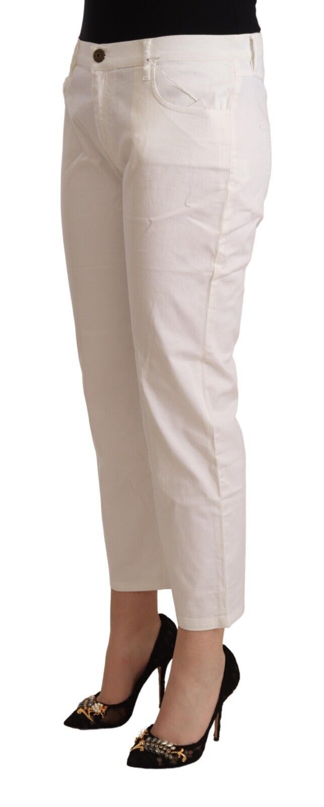 L'Autre Chose Women's White Mid-Rise Cotton Denim Jeans
