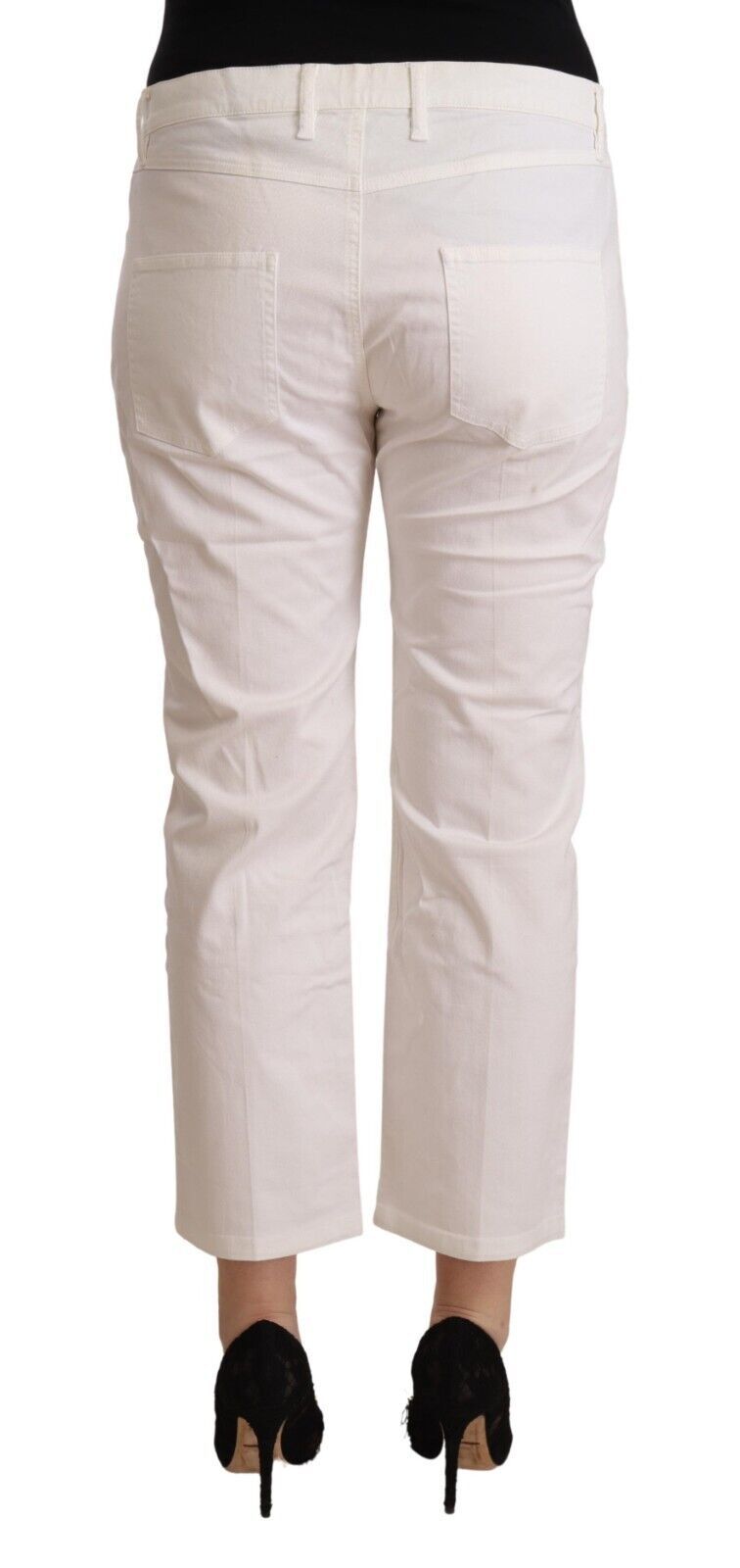 L'Autre Chose Women's White Mid-Rise Cotton Denim Jeans