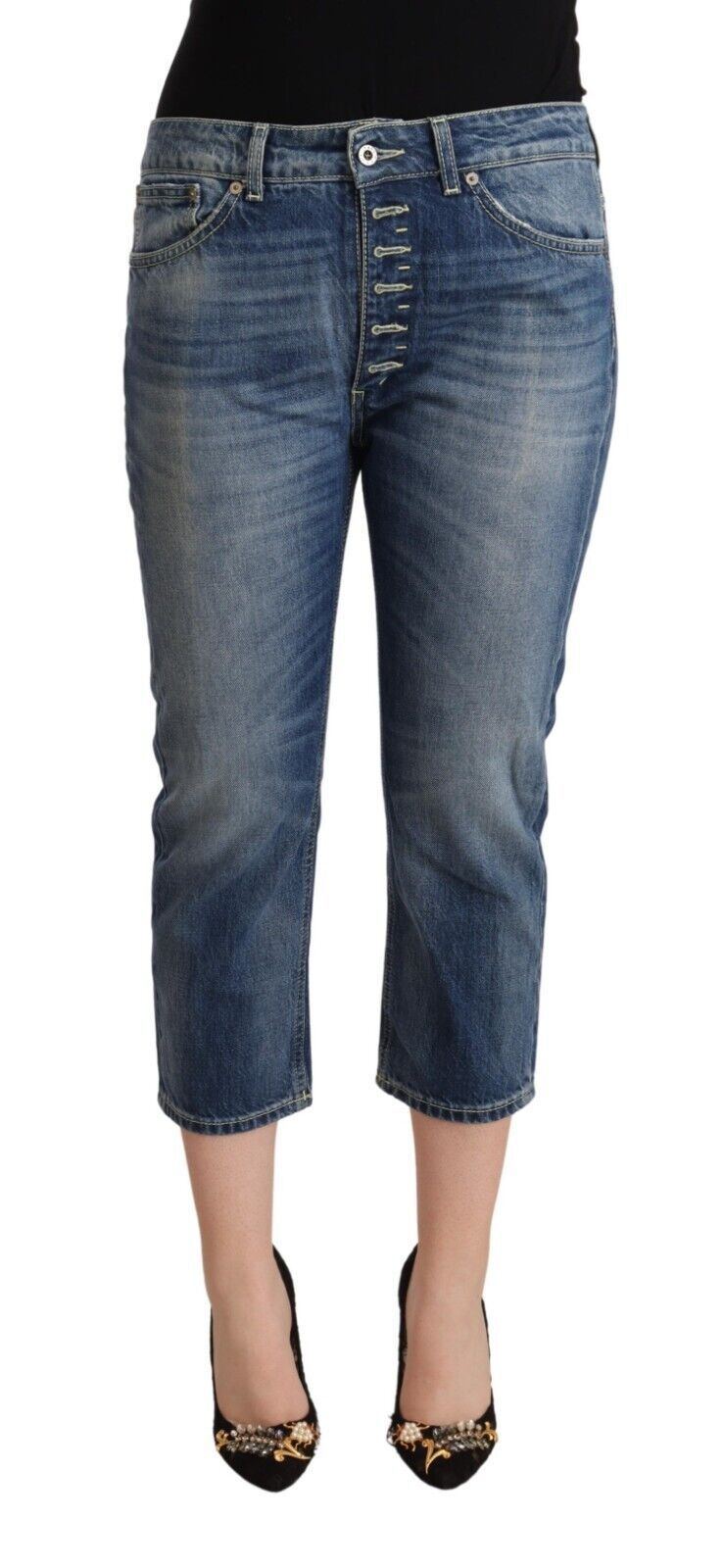 Dondup Blue washed mid-rise capri denim jeans