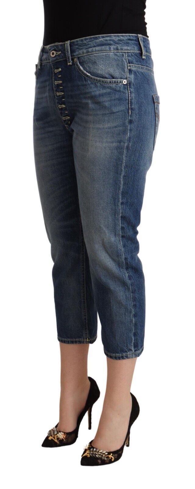 Dondup Blue washed mid-rise capri denim jeans