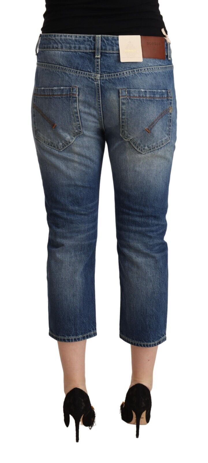 Dondup Blue washed mid-rise capri denim jeans