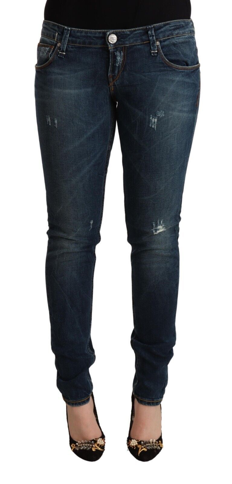 Eight Blue Washed Low-Rise Slim Fit Denim Jeans