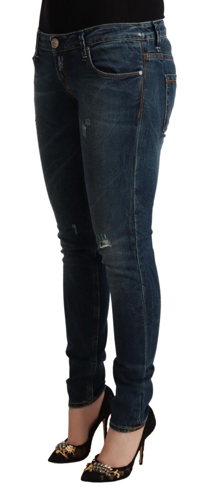 Eight Blue Washed Low-Rise Slim Fit Denim Jeans