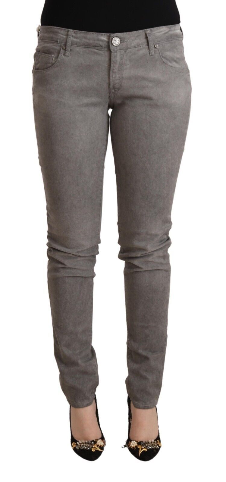 Acht Graue Baumwolljeans mit niedriger Taille und Push-up-Denim
