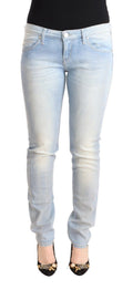 Acht Hellblaue Skinny Denim-Jeans aus gewaschener Baumwolle mit niedriger Taille