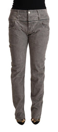 Eight Gray Straight Fit High-Waisted Cotton Trousers