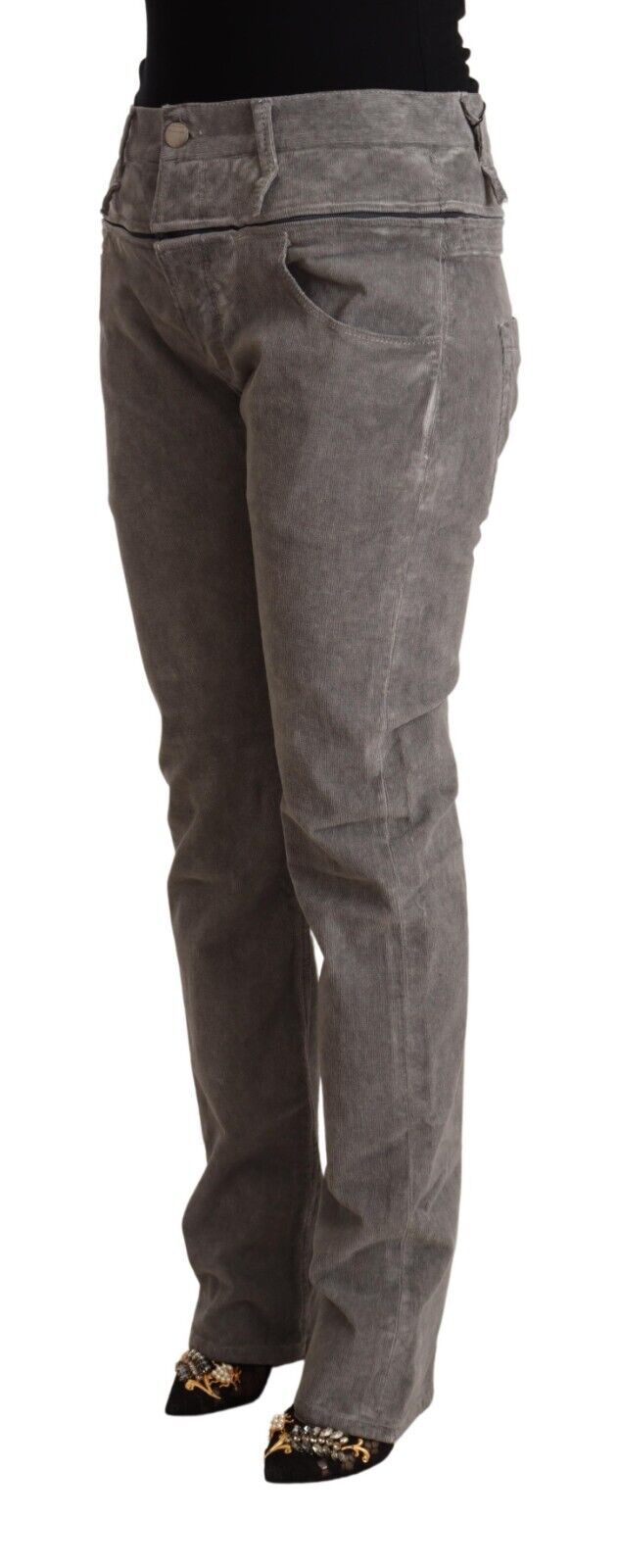 Eight Gray Straight Fit High-Waisted Cotton Trousers