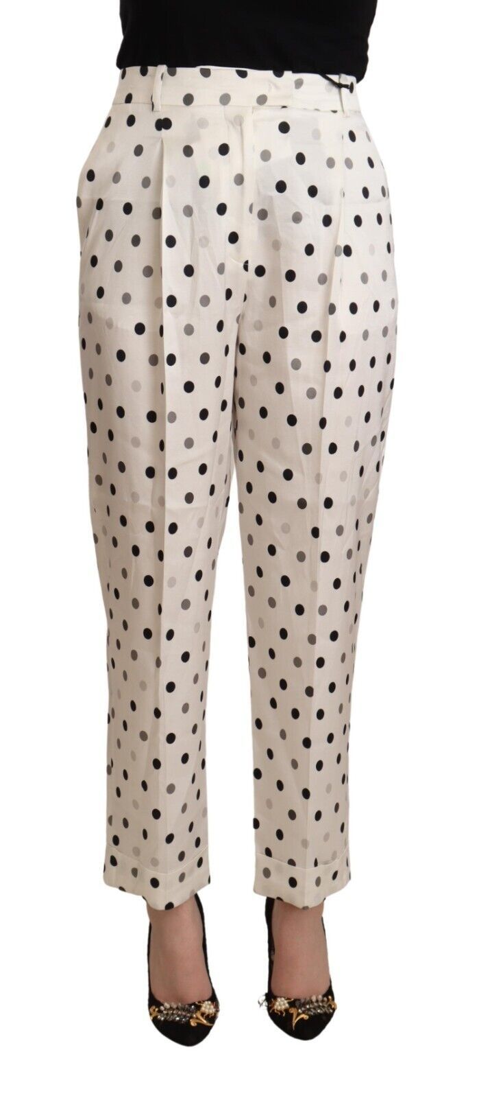 Ermanno Scervino Weiße gepunktete konisch zulaufende Hose mit hoher Taille