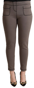 John Galliano Grey Cotton Mid-Rise Stretch Leggings Cropped Pants