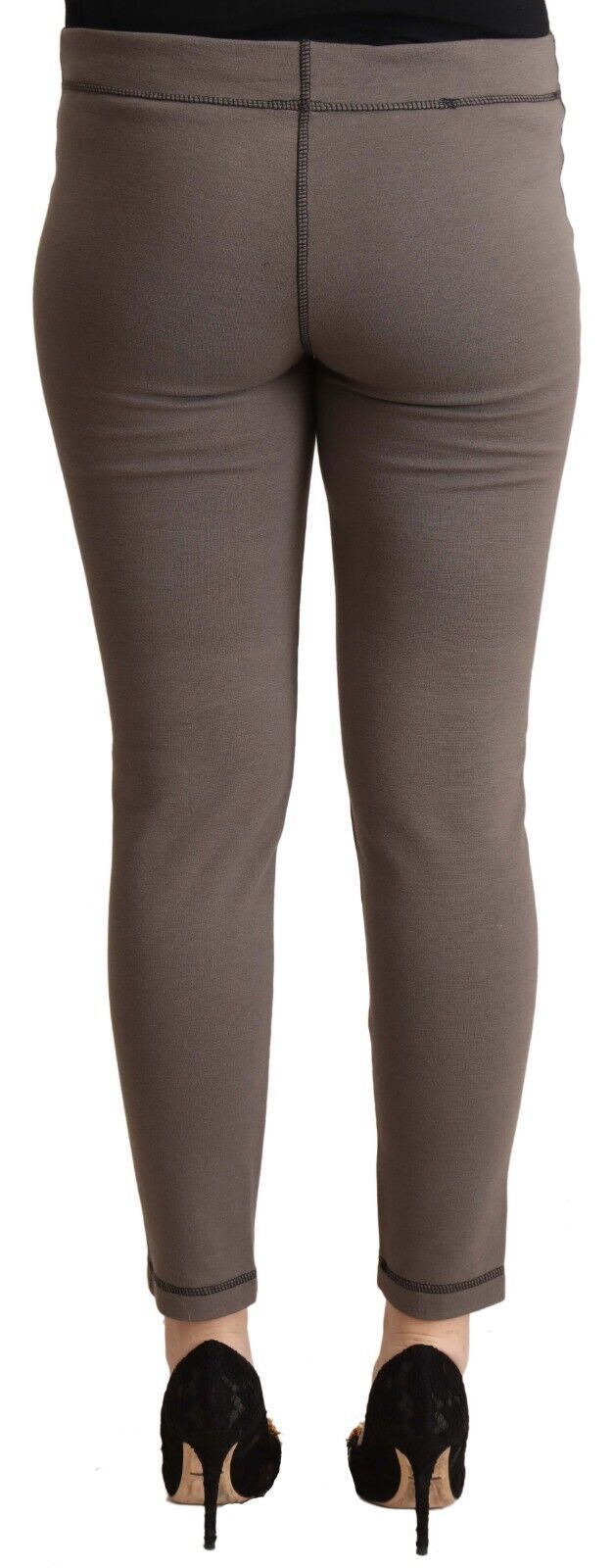 John Galliano Grey Cotton Mid-Rise Stretch Leggings Cropped Pants