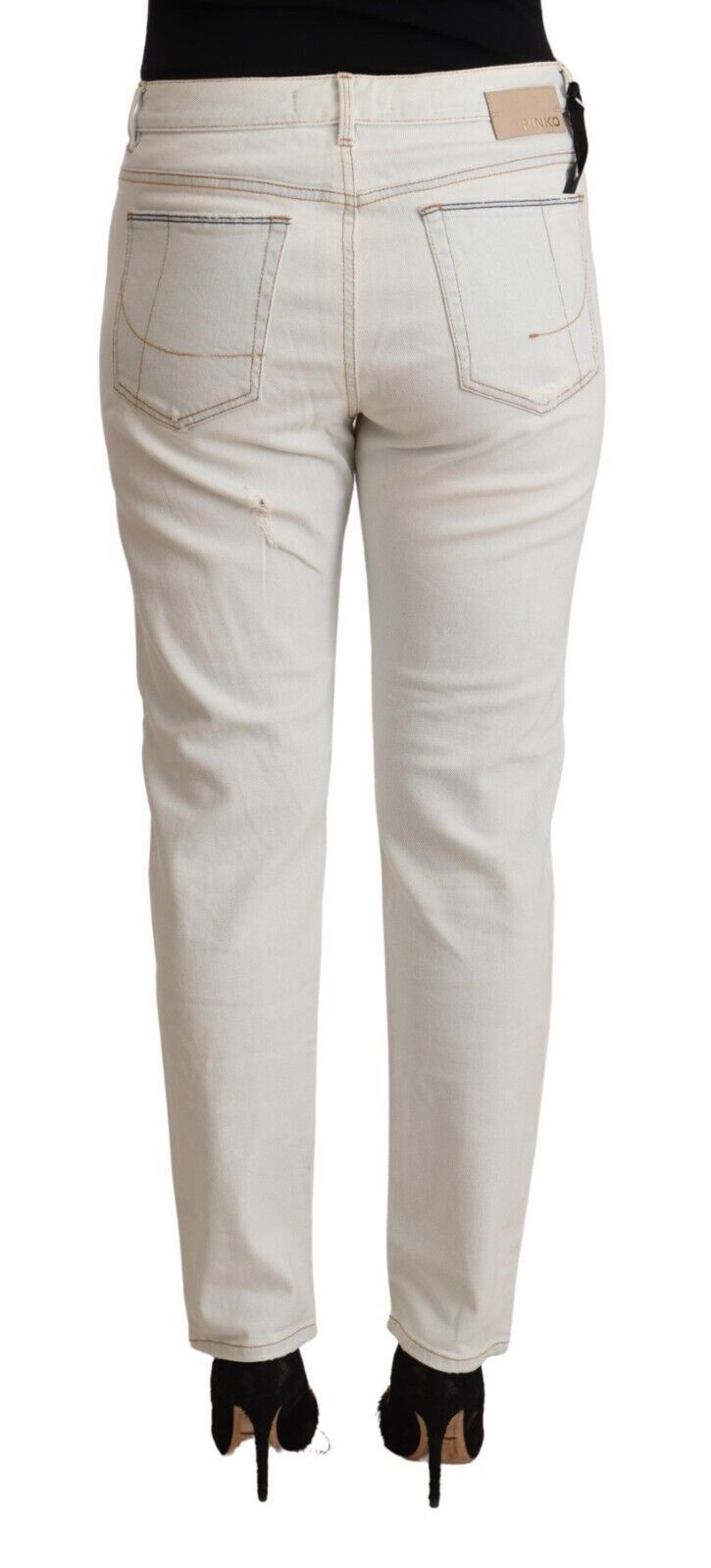 PINKO Weiße Baumwoll-Distressed Mid Waist Skinny Denim Jeans