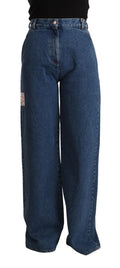 GCDS Blue High-Waist Wide-Leg Cotton Jeans, Boot Cut Denim