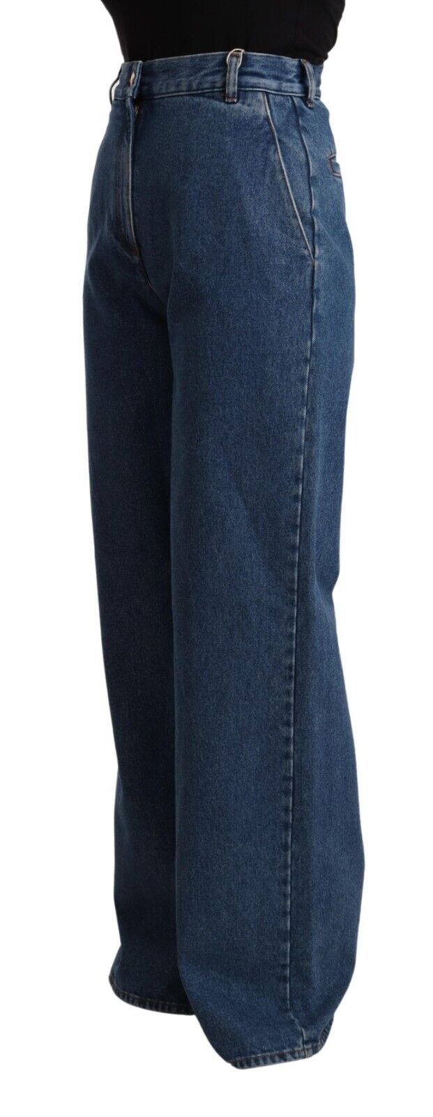 GCDS Blue High-Waist Wide-Leg Cotton Jeans, Boot Cut Denim