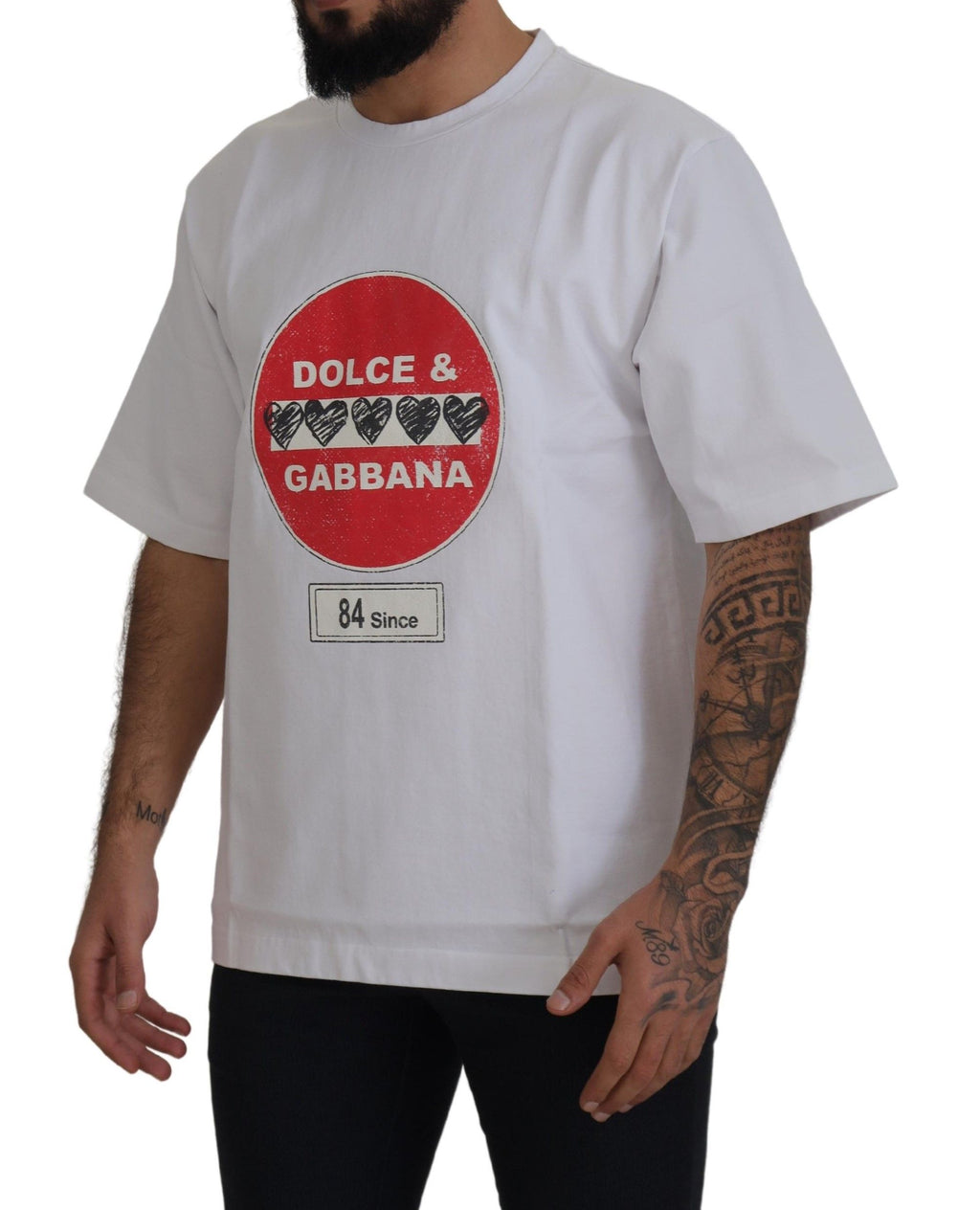 Dolce & Gabbana White Amor Heart Cotton Crew Neck T-Shirt
