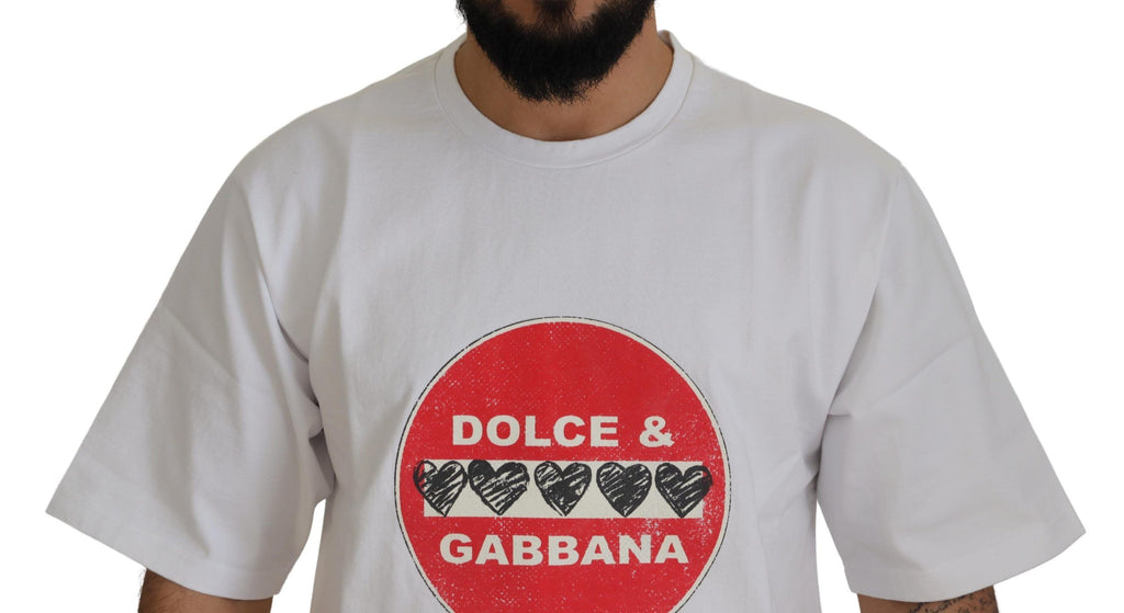 Dolce & Gabbana White Amor Heart Cotton Crew Neck T-Shirt