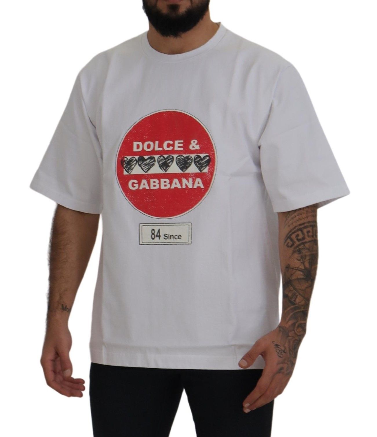 Dolce & Gabbana White Amor Heart Cotton Crew Neck T-Shirt