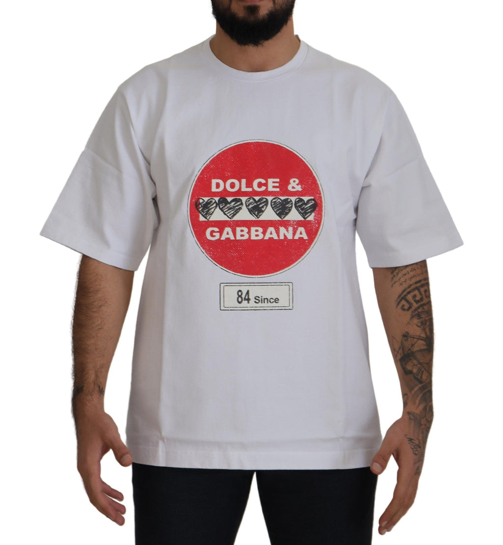 Dolce & Gabbana White Amor Heart Cotton Crew Neck T-Shirt