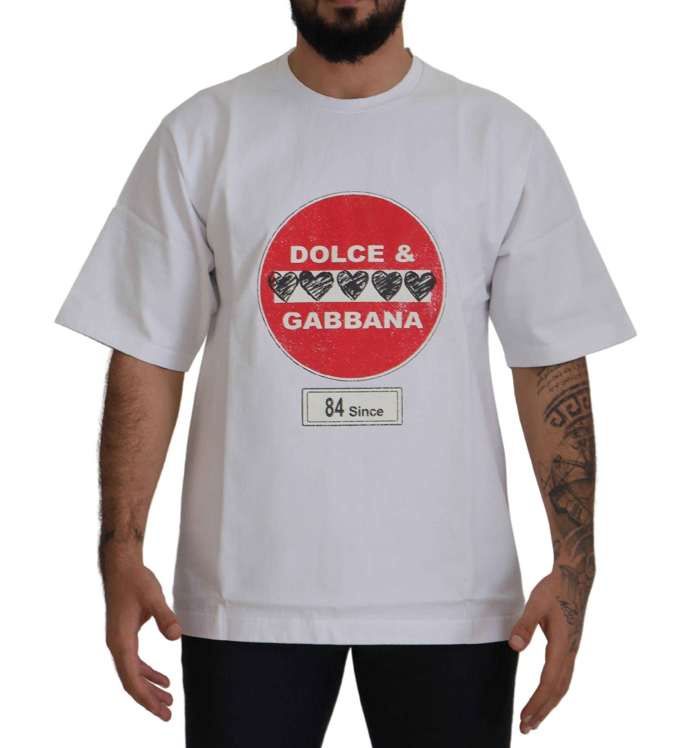 Dolce & Gabbana White Amor Heart Cotton Crew Neck T-Shirt