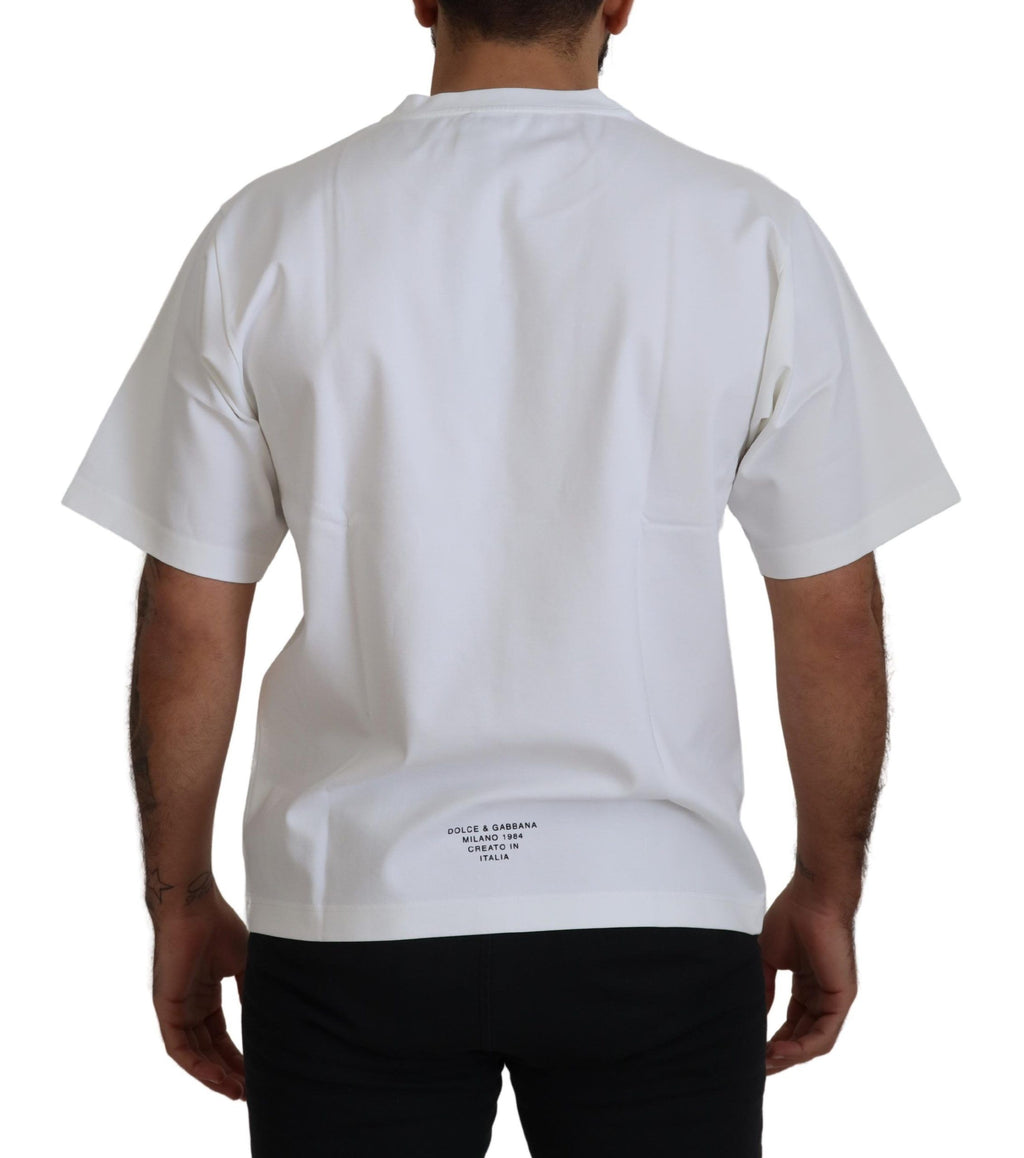 Dolce & Gabbana Weißes T-Shirt mit Logoaufdruck aus Baumwolle mit Rundhalsausschnitt