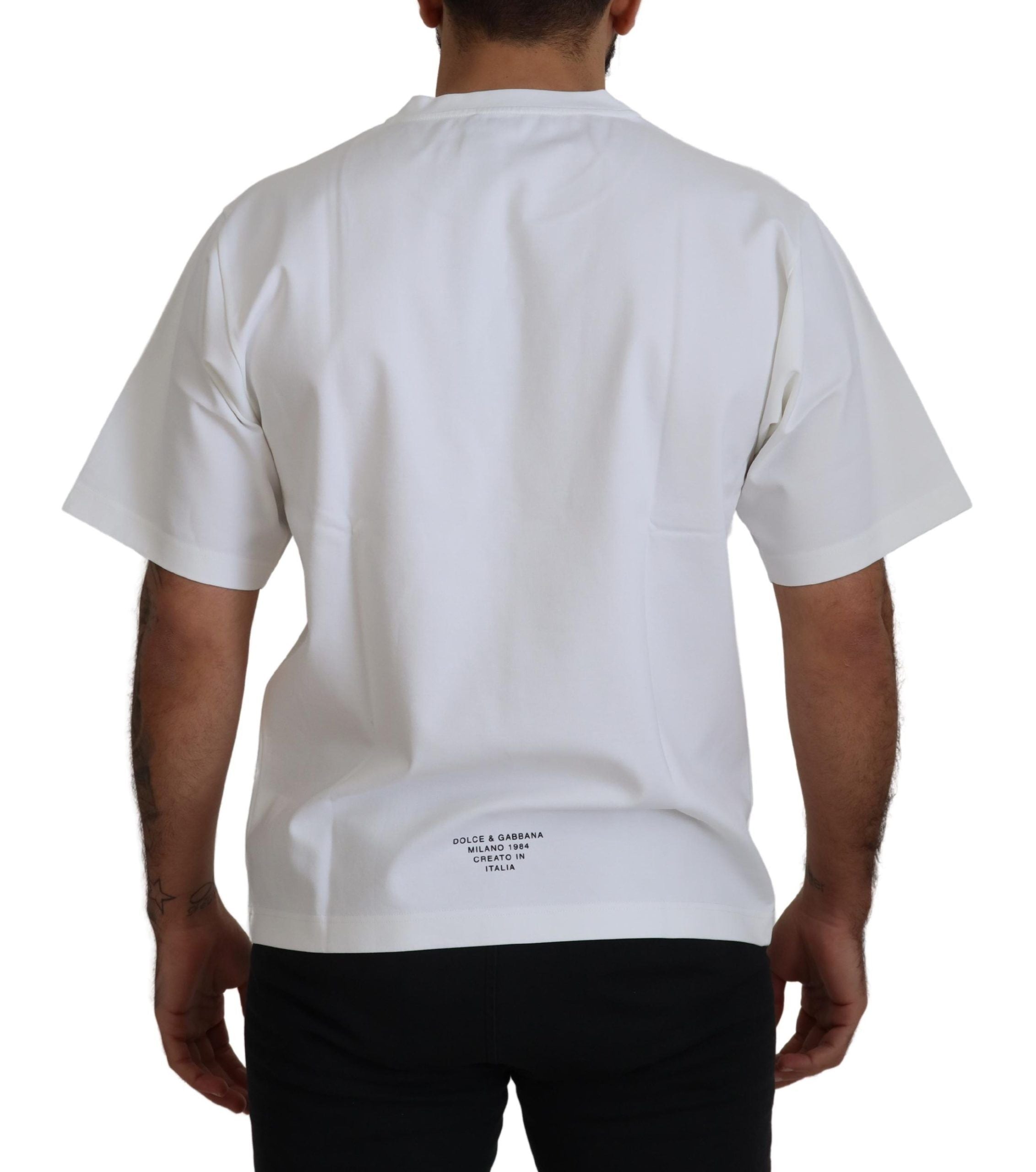 Dolce & Gabbana Weißes T-Shirt mit Logoaufdruck aus Baumwolle mit Rundhalsausschnitt