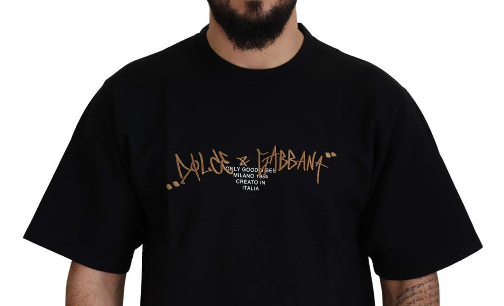 Dolce & Gabbana Black Crewneck Cotton Logo T-Shirt