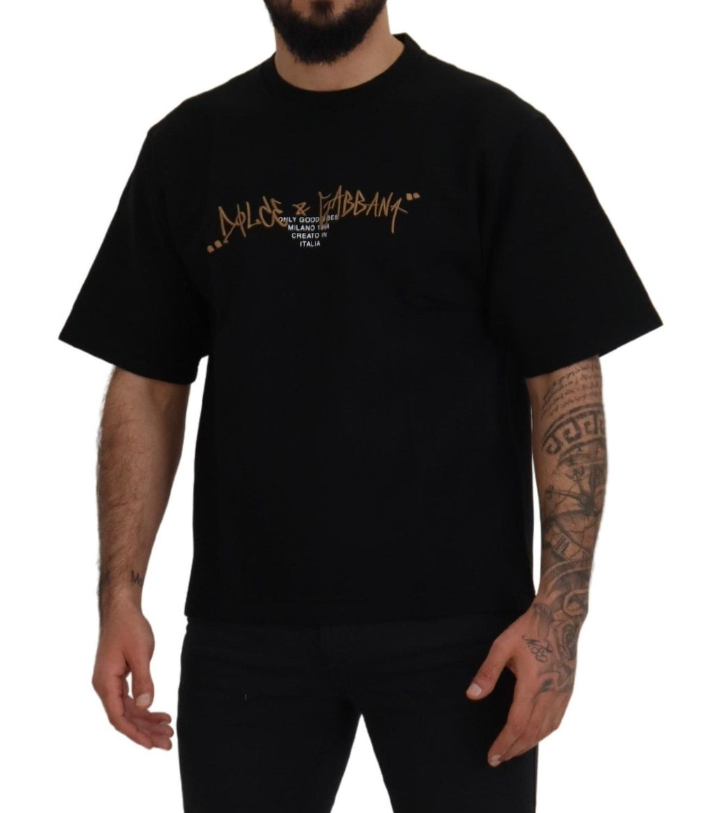 Dolce & Gabbana Black Crewneck Cotton Logo T-Shirt