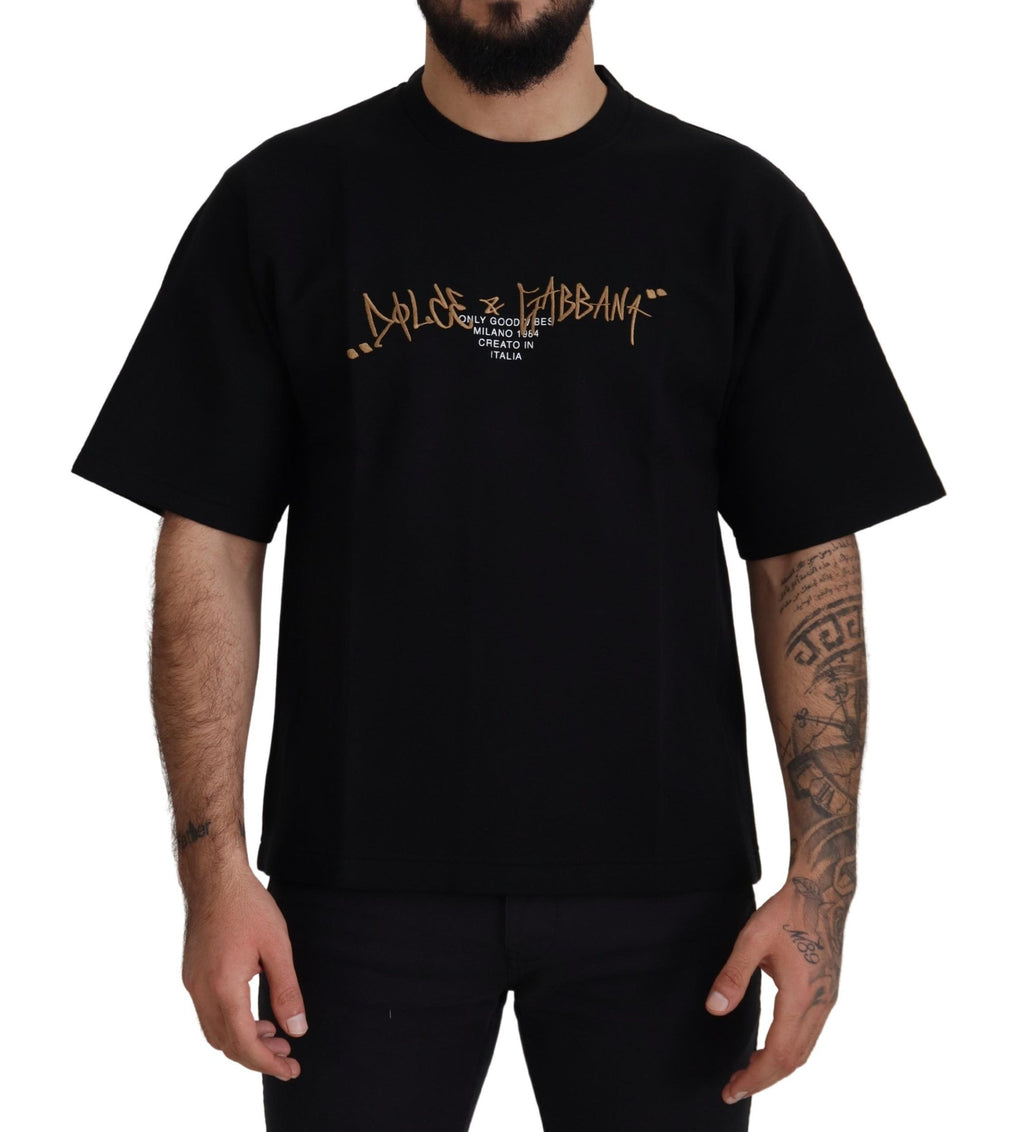Dolce & Gabbana Black Crewneck Cotton Logo T-Shirt