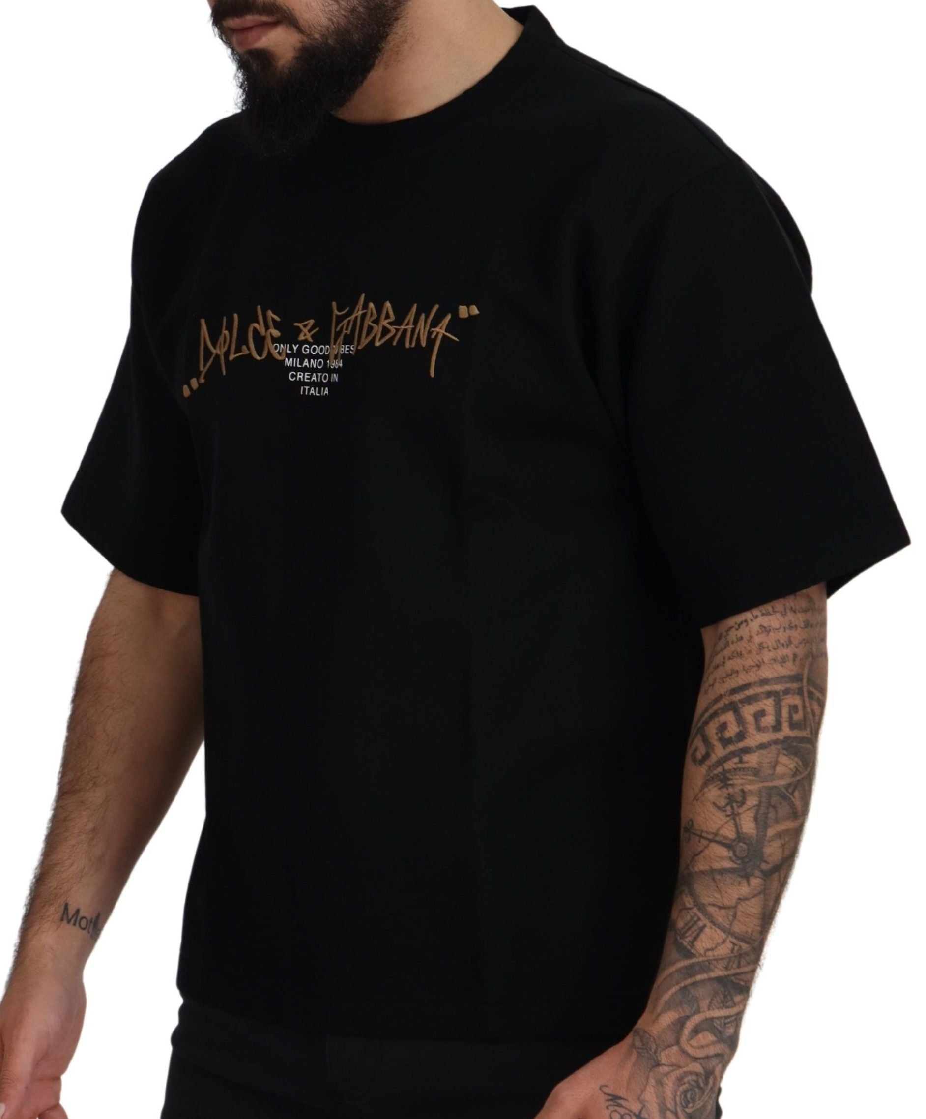 Dolce & Gabbana Black Crewneck Cotton Logo T-Shirt