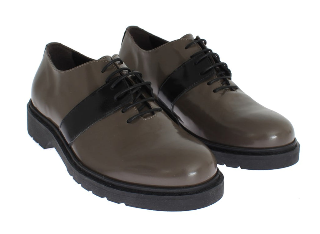 AI_ Grey Brown Leather Lace-up Shoes