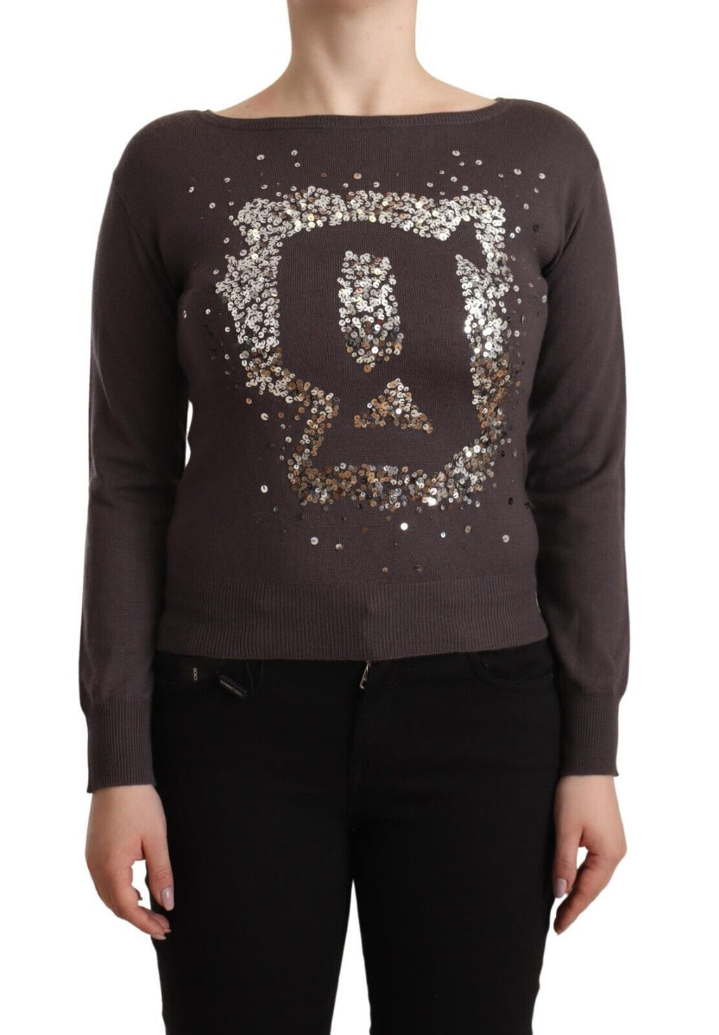 John Galliano Brown Wool Jumper with Long Sleeves and Sequins