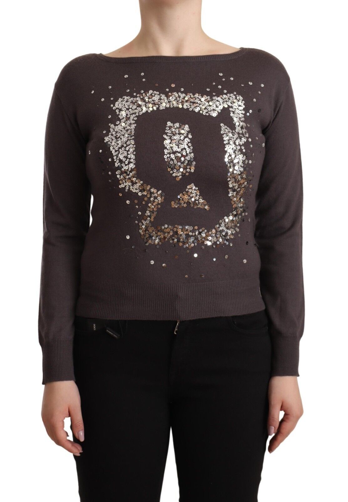John Galliano Brown Wool Jumper with Long Sleeves and Sequins