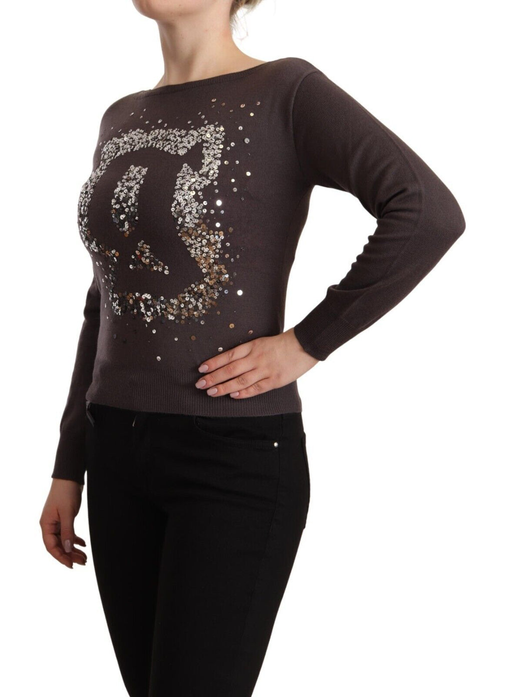 John Galliano Brown Wool Jumper with Long Sleeves and Sequins
