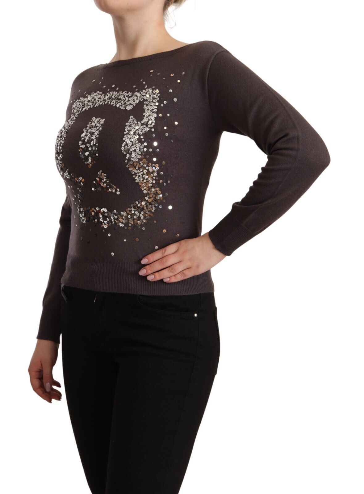 John Galliano Brown Wool Jumper with Long Sleeves and Sequins