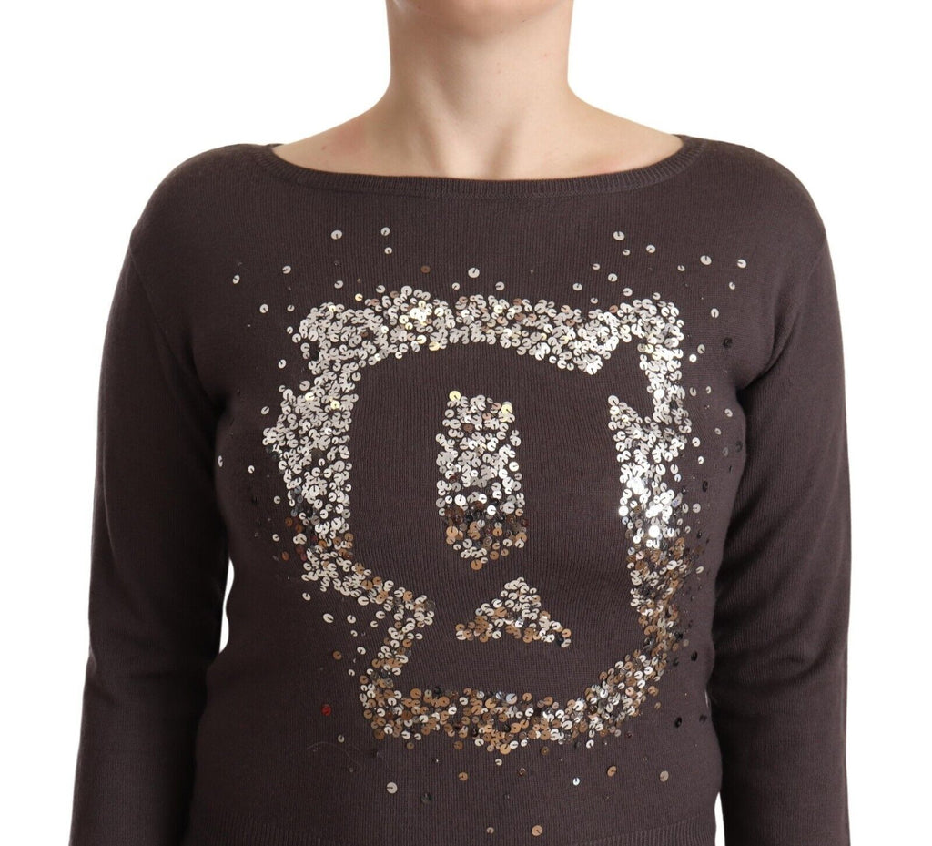 John Galliano Brown Wool Jumper with Long Sleeves and Sequins