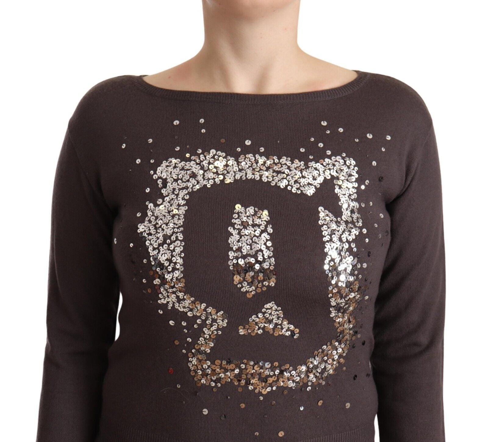 John Galliano Brown Wool Jumper with Long Sleeves and Sequins