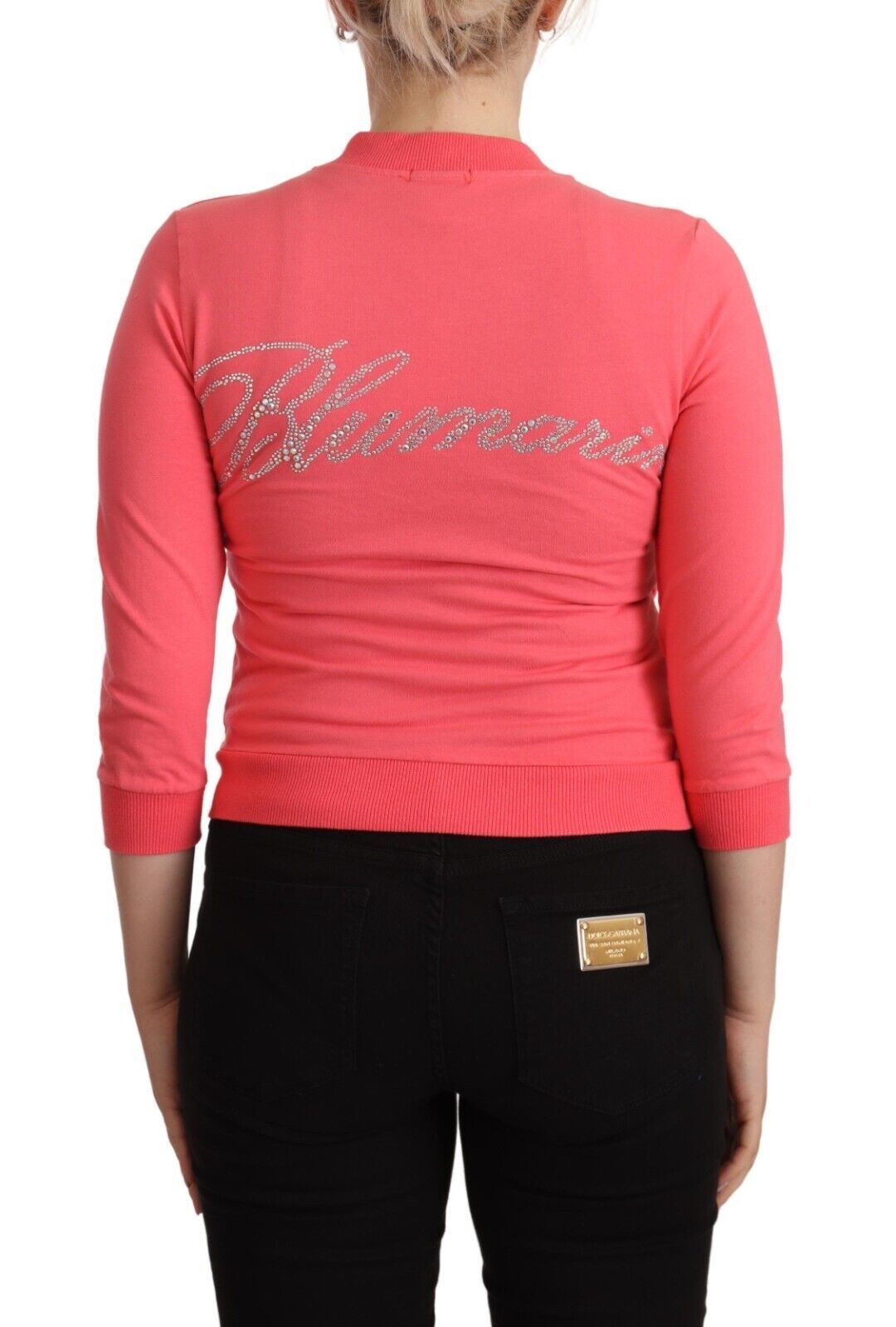 Blumarine Rosa 3/4-Ärmel Pullover mit Reißverschluss und Verzierungen