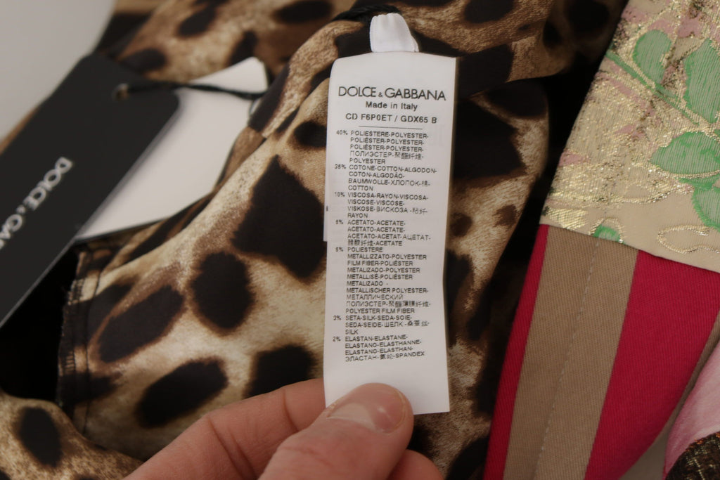 Dolce & Gabbana Multicolor Pachwork Floral Mantel Jaquard Minikleid